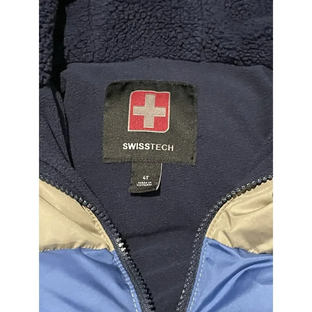 Swiss Tech Puffer Jacket Hooded Fleece Lined Colorblock Mid-weight Sz: 4Y
